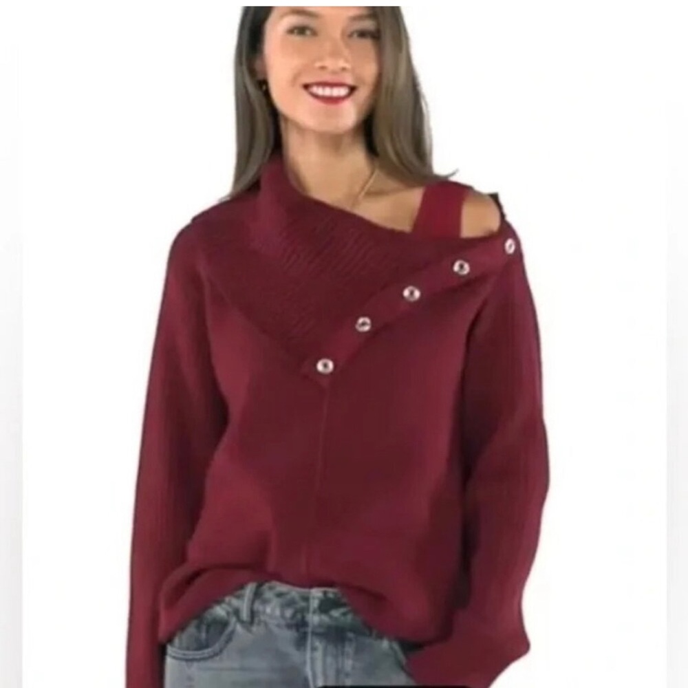CABI Pushover Pullover Turtleneck Sweater in Firebrick‎ Red Sz S